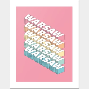 Retro Warsaw 3D rainbow typography Posters and Art